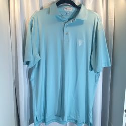 Peter Millar Men's Medium Blue Aqua Striped Golf Polo Shirt
