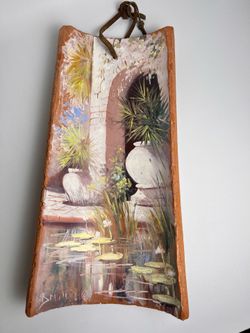 Terracotta Roof Tile Original Painting Decorative Wall Art Hanging Southwestern