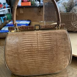 Bellestone Vintage Leather Crocodile Lizard Skin Women Handbag Vintage 