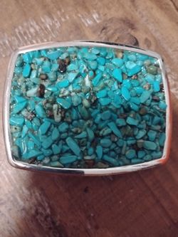 Turquoise Chip Inlay Silver Belt Buckle
