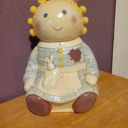 Authentic vintage Treasure Craft "Sugar" Rag Doll ceramic cookie jar. 