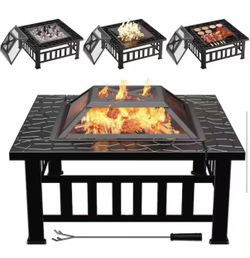❤️‍🔥 F) 32” Square Outdoor Wood Burning Fire Pit
