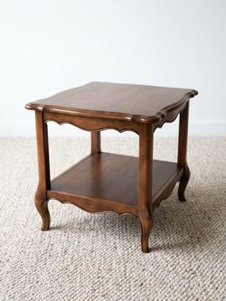 French Provincial Wood End Table with Shelf