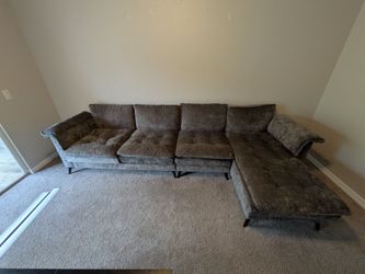 Double-Layer Cushion's Collection 130 in Wide Pillow Top Arm Chenille L-shaped Modern Sectionals Sofa in. Gray