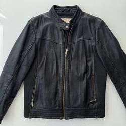 Women Large - Michael Kors Designer Authentic Genuine Leather Jacket Motorcycle Bomber Coat Black Zipper 