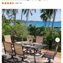 7 Pc Patio Dining set With 6 Swivel Chairs & solar Umbrella 