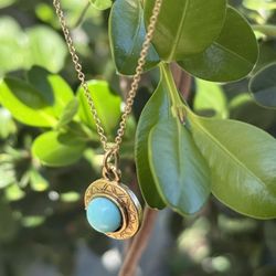 Gold Aztec Turquoise Pendant Necklace 