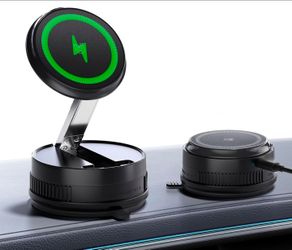 Upgraded 15W MagSafe Car Mount Charger,Magnetic Wireless Car Charger,360° Rotatable Strong Hold Car Phone Mount with Vacuum Suction Cup & Nano Adhesiv