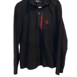 Spyder Fleece Black with Red Embroidered 1/4 Zip Pullover Mens Size XL Polyester