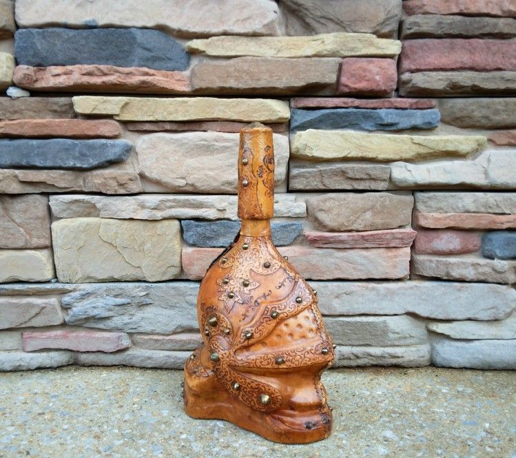Vintage Italian Leather/Metal Knights Helmet Decanter 