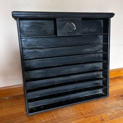 Black Wood Wall Shelf with Shell Detail
