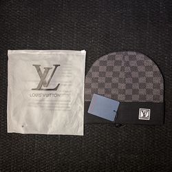 LV Black and Grey Damier Style Beanie