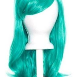 Green Wig 32'' Long Hair With Bangs