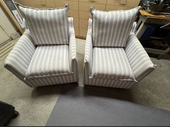 Pair of Gray & White Striped Accent Chairs