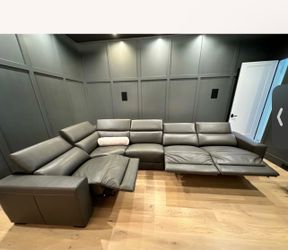 Nevio 6-pc Leather "L" Shaped Sectional Sofa with 3 Power Recliners and Articulating Headrests