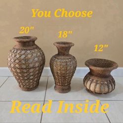 Rattan/Rope Wrapped Pottery Vases Floor/Table   Boho,Rustic,Tribal,Southwestern
