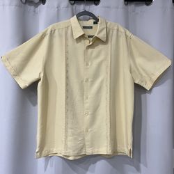 CUBAVERA Guayabera Shirt Short Sleeve Button Up Yellow Embroidered Camp Mens XL