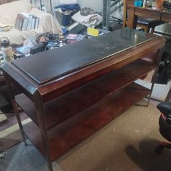 GORGEOUS Black Marble & Solid Oak Wood Cradenza