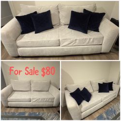 Beige Fabric Two-Cushion Sofa