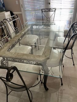 Dining table, 6 set of chairs, and matching shelves!