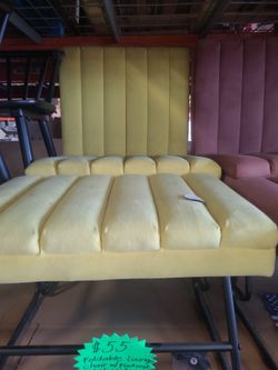 Yellow Velvet Foldable Lounge Chair with Footrest