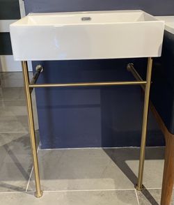 24” Swiss Madison Ceramic Console Sink White Basin Gold Legs