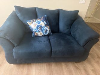 Blue Microfiber Loveseat Sofa