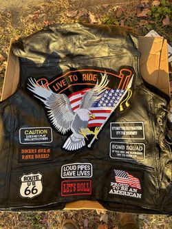 DIAMOND PLATE  Biker Patches Buffalo Leather Vest Biker Black 3XL