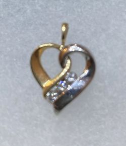 14k Real Yellow And White Gold Diamond Heart Pendant 