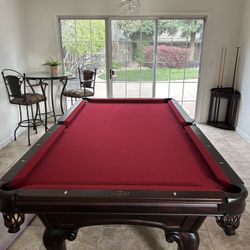 8 Ft. AMF Play Masters Pool Table, Cue Storage And Pub Table.  