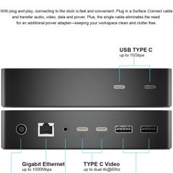 Surface Dock 2,Surface Docking Station 2 with 199W Power Supply,Type-C 4K  
