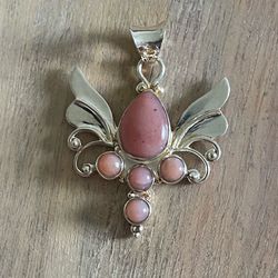 Sterling Silver Pink Stone Wing Pendant