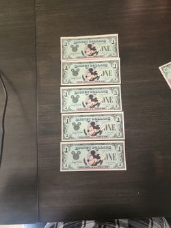 1987 Series Disney Dollars Lot Of 5 $1's