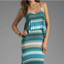 Karina Grimaldi Beige, Blue & White Striped Maxi Dress - Size Small