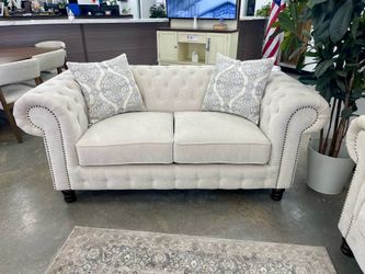 2pc Sofa Set - Elegant Chesterfield White Tufted Sofa