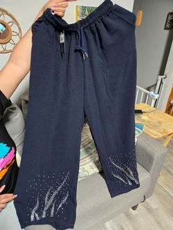 Navy Blue Drawstring Pants with Rhinestone Size:S/M