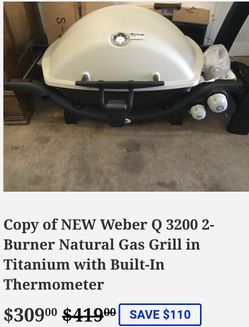 NEW Weber Q 3200 2-Burner Natural Gas Grill in Titanium with Built-In Thermometer