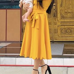 Women Elegant Dress Size M  For Events Church Birthday Party Wedding Yellow Mustard Color   Perfect Condition 