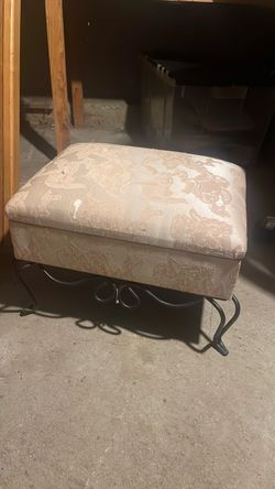 Upholstered Ottoman with Wrought Iron Base