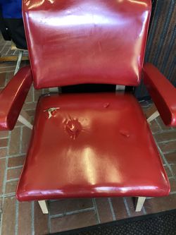 Mid century 1950”’s leather chair nice frame needs recovering would be nice