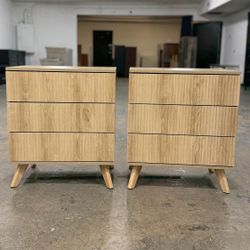 Price for Both - 2 MCM Style Modern Fluted Light Wood Nightstands / Nightstand Set / End Tables / Side Tables  