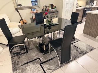 Modern Glass Dining Table with 4 Black Chairs