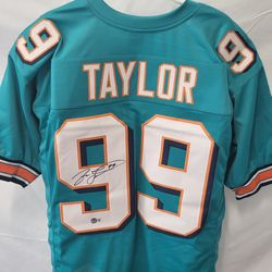 Jason Taylor Autographed Custom Jersey #99 Miami Dolphins Beckett Witnessed Size XL