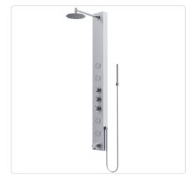 VIGO Bowery 59 in. H x 6 in. W 4-Jet Shower Panel System with Round Head, Tub Filler and Hand Shower Wand in Stainless Steel