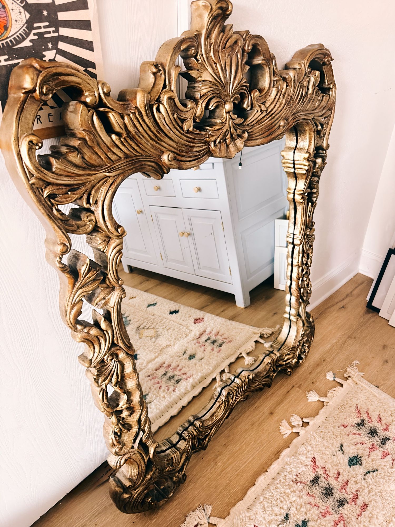 Italian-Style Ornate Gold Mirror – Handmade Look, Irregular Detailing – 49” x 40”