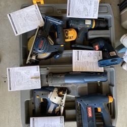6 RYOBI Cordless Tools In Storage Box with 1 Battery; no Charger Included, See Listing Below. In Awautukee. 