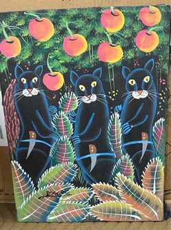E Maxime’s canvas, painting panther Haitian folk art