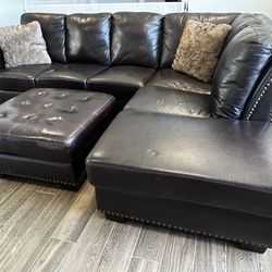Leather Chaise Sectional w/ Ottoman 