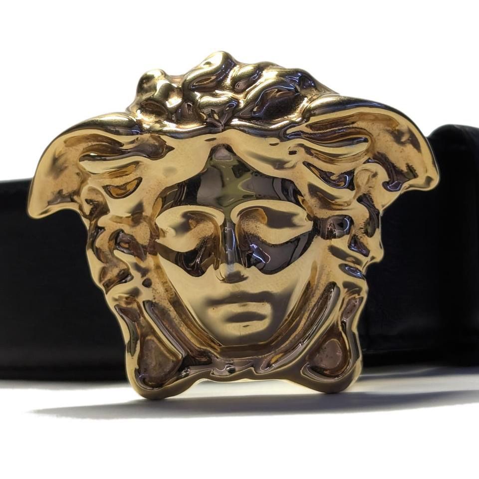 Versace Black Belt w/ Gold Medusa Buckle β Size 90/38 Mens Designer