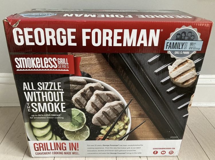 NEW Open Box George Foreman Digital Family Size Smokeless Grill & Panini  Maker for Sale in Blackstone, MA - OfferUp